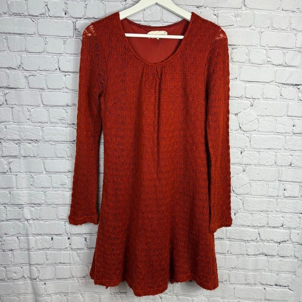 A'reve Long Sleeve Sweater Dress Back Ribbon Lace Size M A